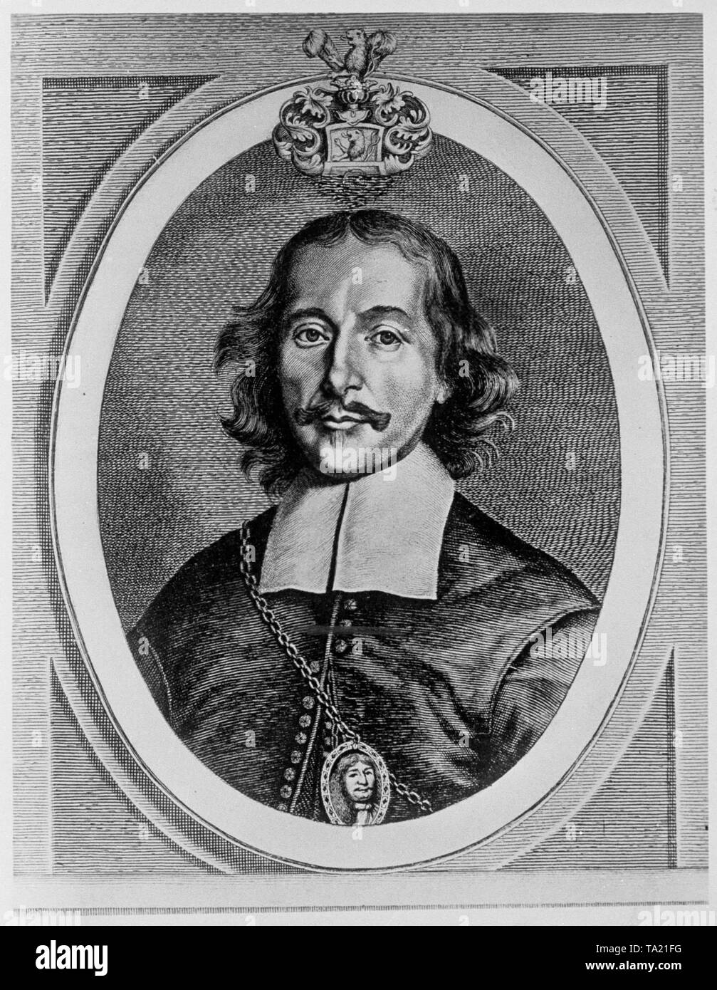 Otto von Guericke, physicien allemand qui a étudié les processus atmosphériques et électriques. Avec les hémisphères de Magdebourg en 1654, il a démontré la puissance de la pression atmosphérique. Banque D'Images