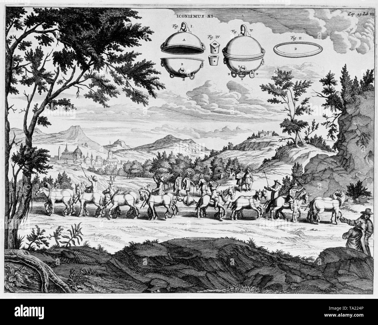 Les hémisphères de Magdebourg du physicien Otto von Guericke (20.11.1602 à 11.05.1686), avec laquelle il a démontré la puissance de la pression atmosphérique. Banque D'Images