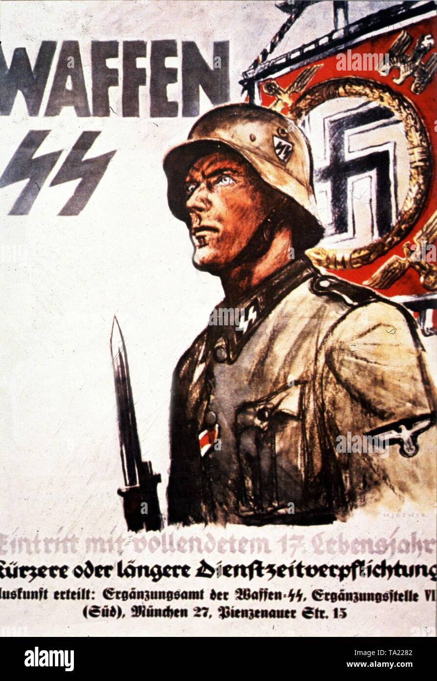 Affiches de propagande allemande de la Seconde Guerre mondiale. Avec cette affiche fait la promotion du Haut Commandement de la SS l'entrée de la guerre de volontaires dans la Waffen-SS pendant la guerre. Banque D'Images