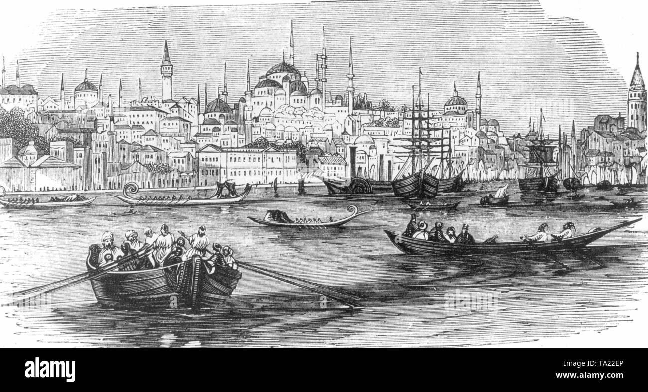 Vue de Constantinople après une gravure de 1844. Banque D'Images