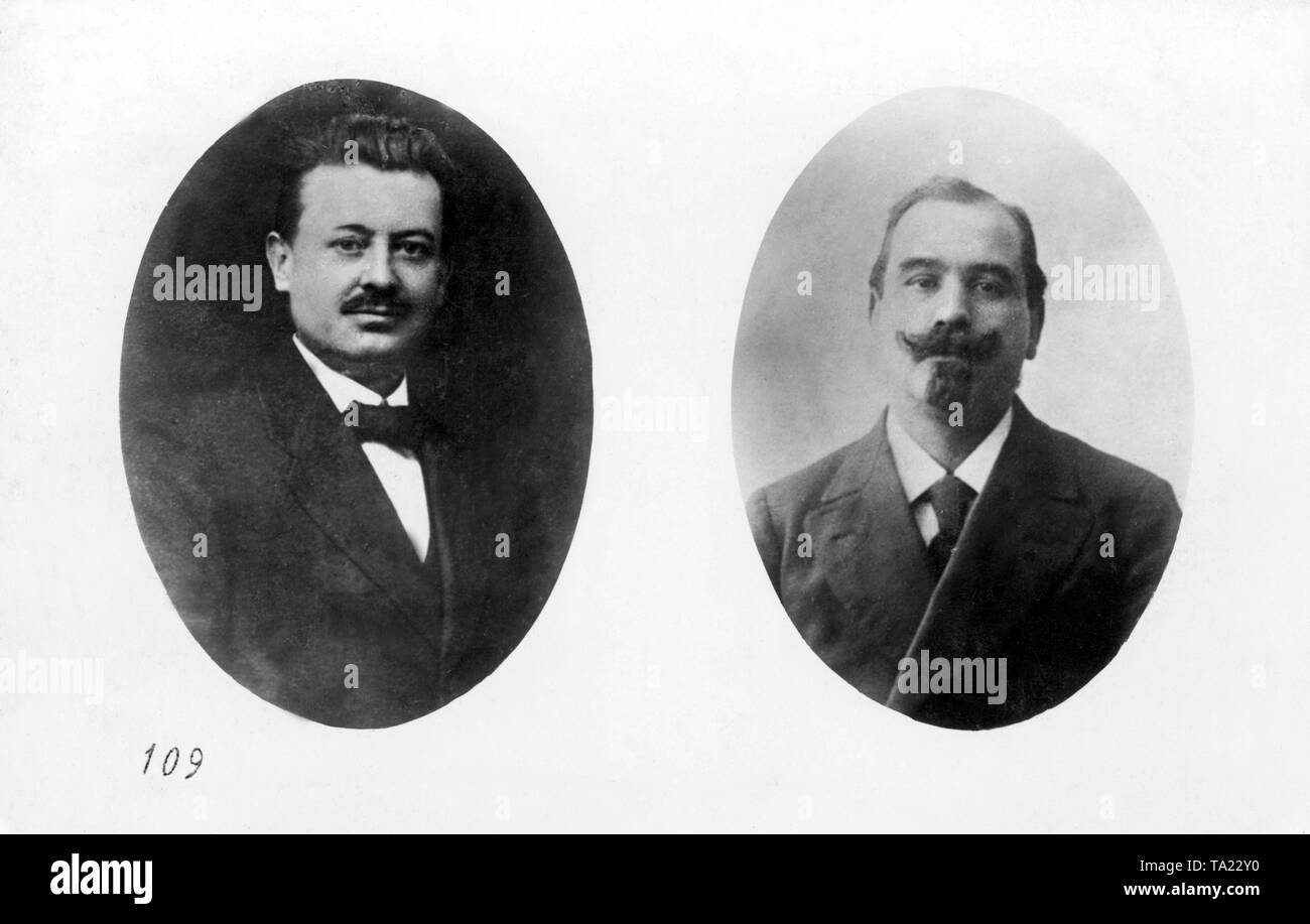 L'ingénieur des chemins de fer et syndicaliste Luedke (à gauche) a reçu 7 ans d'emprisonnement, alors que syndicaliste Becker (à droite) a reçu 6 mois de prison et une amende de 100 000 Reichsmarks. Banque D'Images