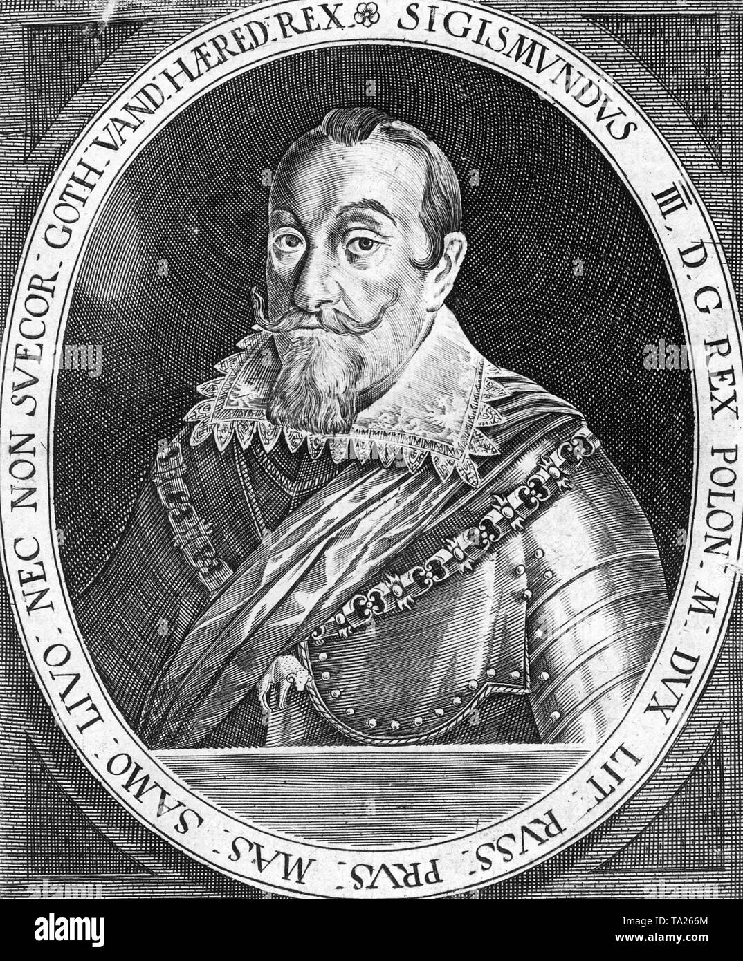 Sigismond III Vasa (1566-1632), roi de Pologne (1587-1632) et la Suède (1592-1604). En 1604 il a perdu le trône de Suède en faveur de son oncle, Charles IX. En 1629 il devait céder une grande partie du nord de la Pologne de Gustave II Adolphe, le fils de Charles IX. Ses tentatives de conquérir certaines parties de la Russie en profitant de l'agitation civile russe a échoué. Il a appuyé la Contre-Réforme. Banque D'Images