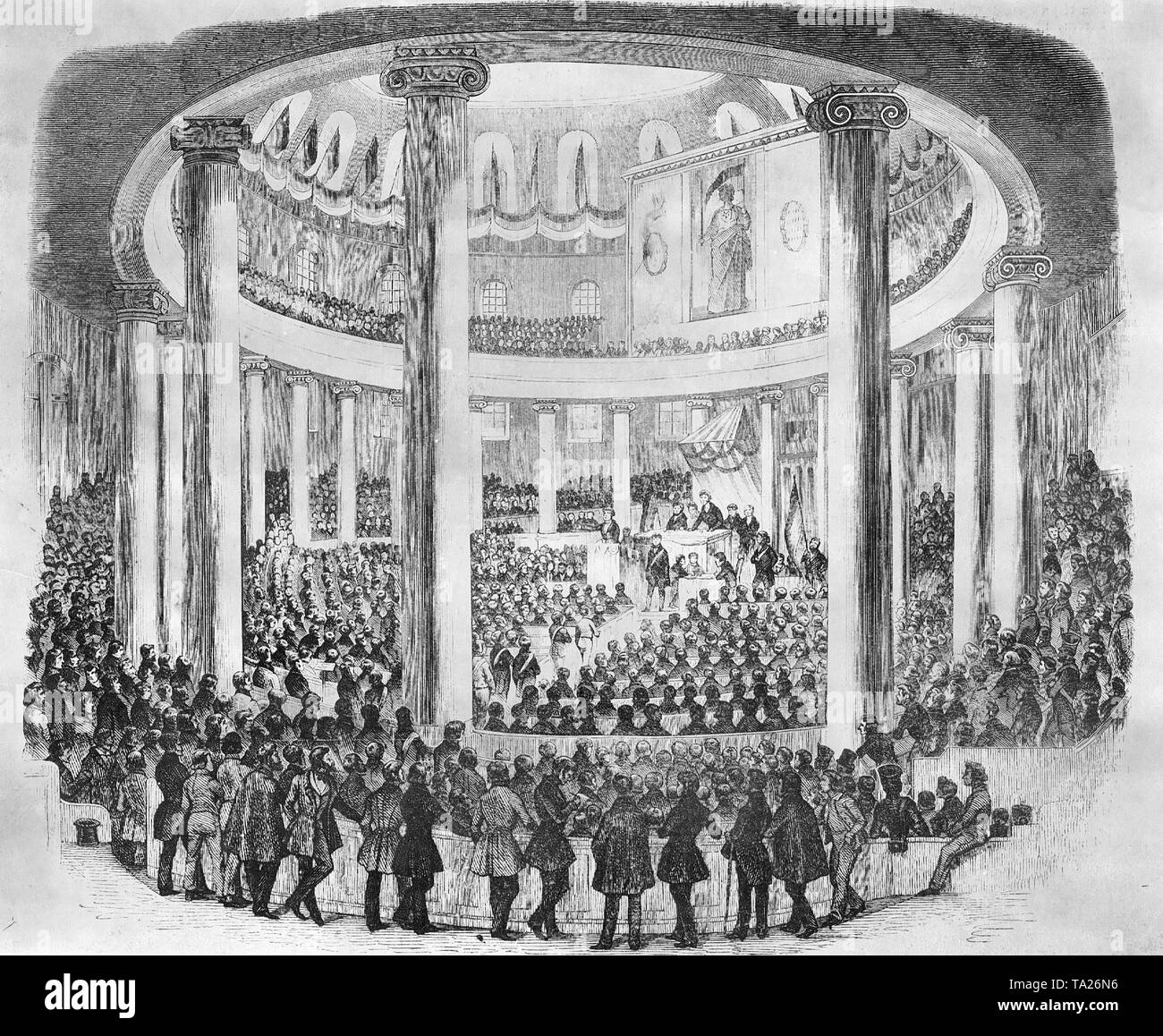 Les représentants de l'Assemblée nationale constituante allemande à St Paul's Church in Frankfurt am Main sur une gravure contemporaine. Banque D'Images
