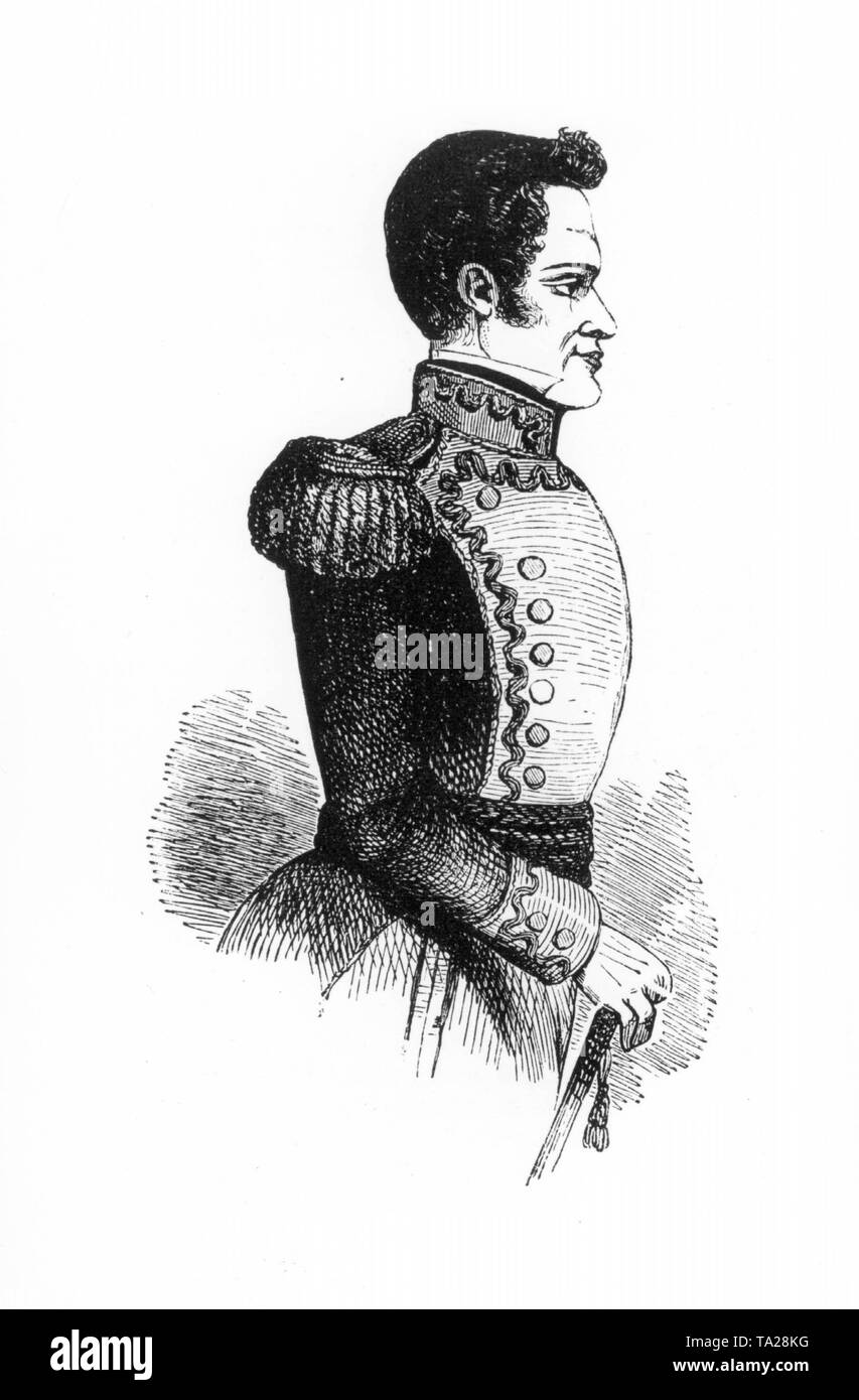 Le général mexicain Antonio López de Santa Anna après un dessin contemporain. Mexique Santa Anna a proclamé une république indépendante en 1823, après de nombreuses révoltes sanglantes. Banque D'Images