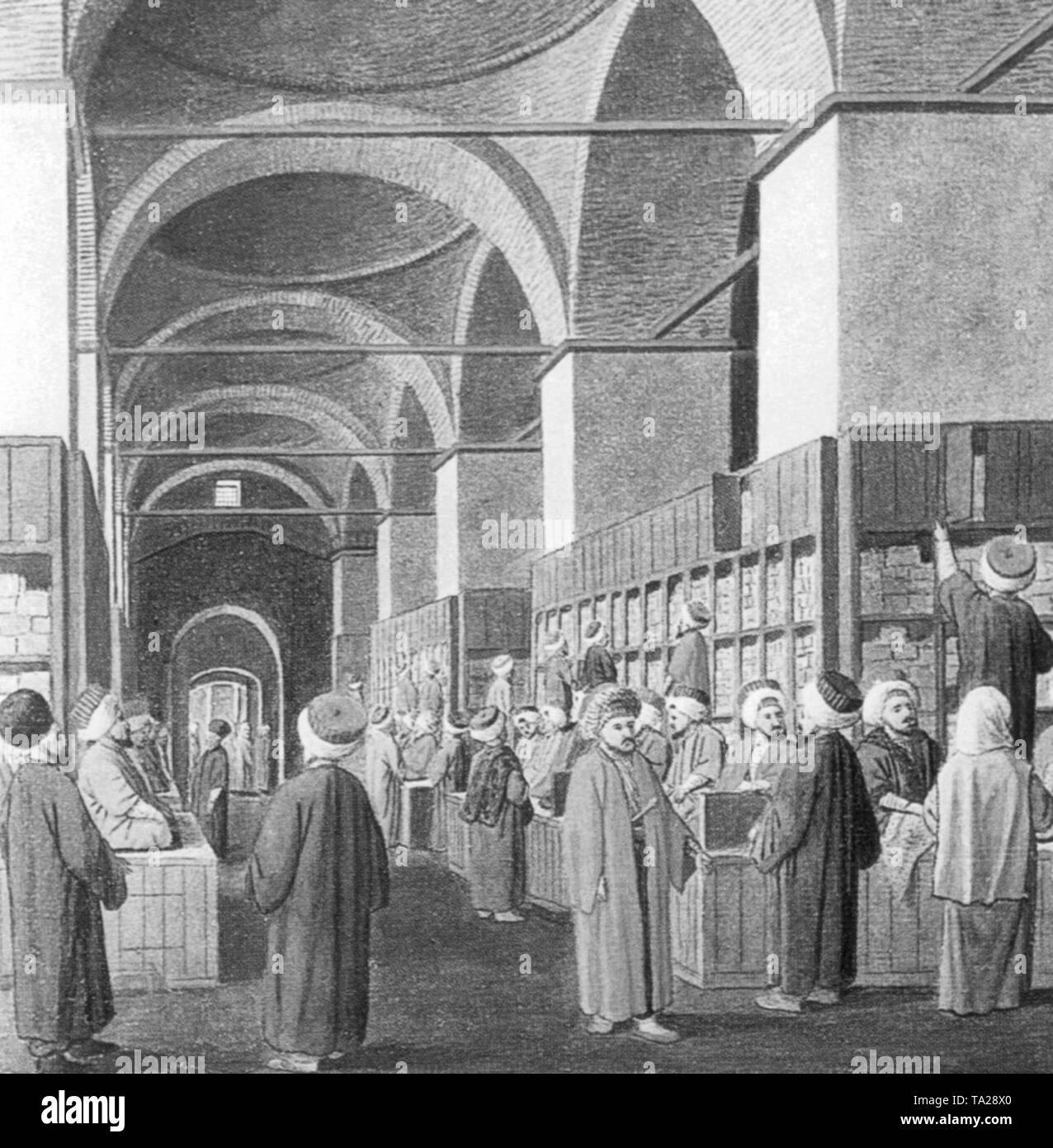Le bazar de Constantinople au 19e siècle. L'origine de ce marché remonte à la période Byzantine et pendant longtemps il a été considéré comme l'un des plus grands et des plus magnifiques de bazars dans tout l'Extrême-Orient. Banque D'Images