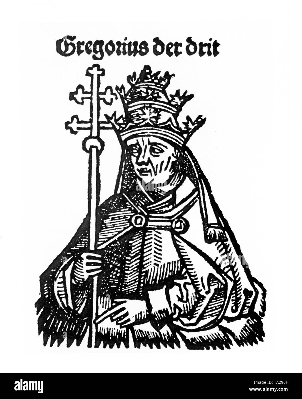 Le Pape Grégoire III (731-741), l'origine syrienne et plus tard canonisé, lutté contre les Byzantins et les Lombards. Photo après un portrait représentation de la Chronique de Nuremberg 1493 Banque D'Images