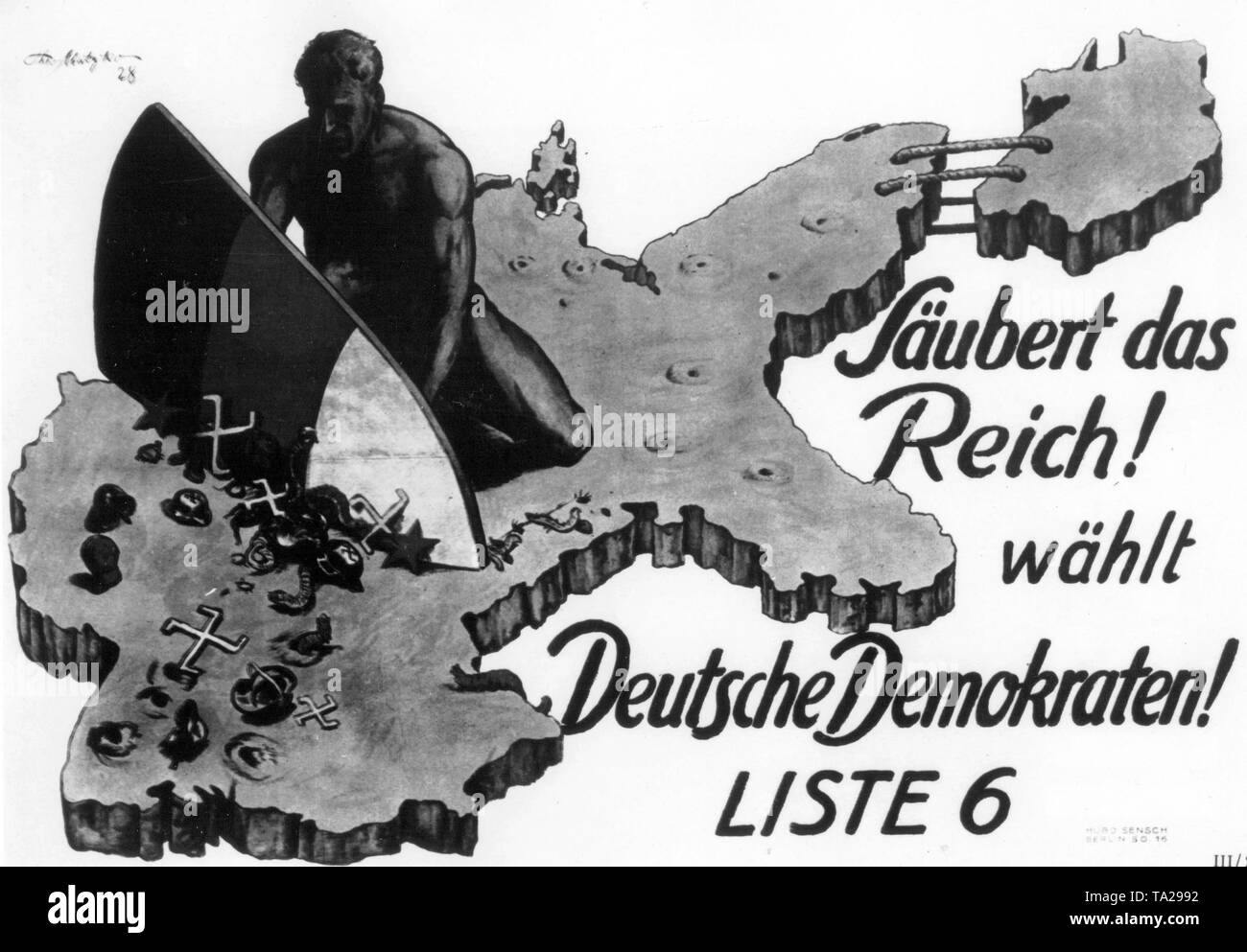Affiche électorale du parti démocrate allemand (DDP) pour des élections du Reichstag le 20 mai 1928. Banque D'Images