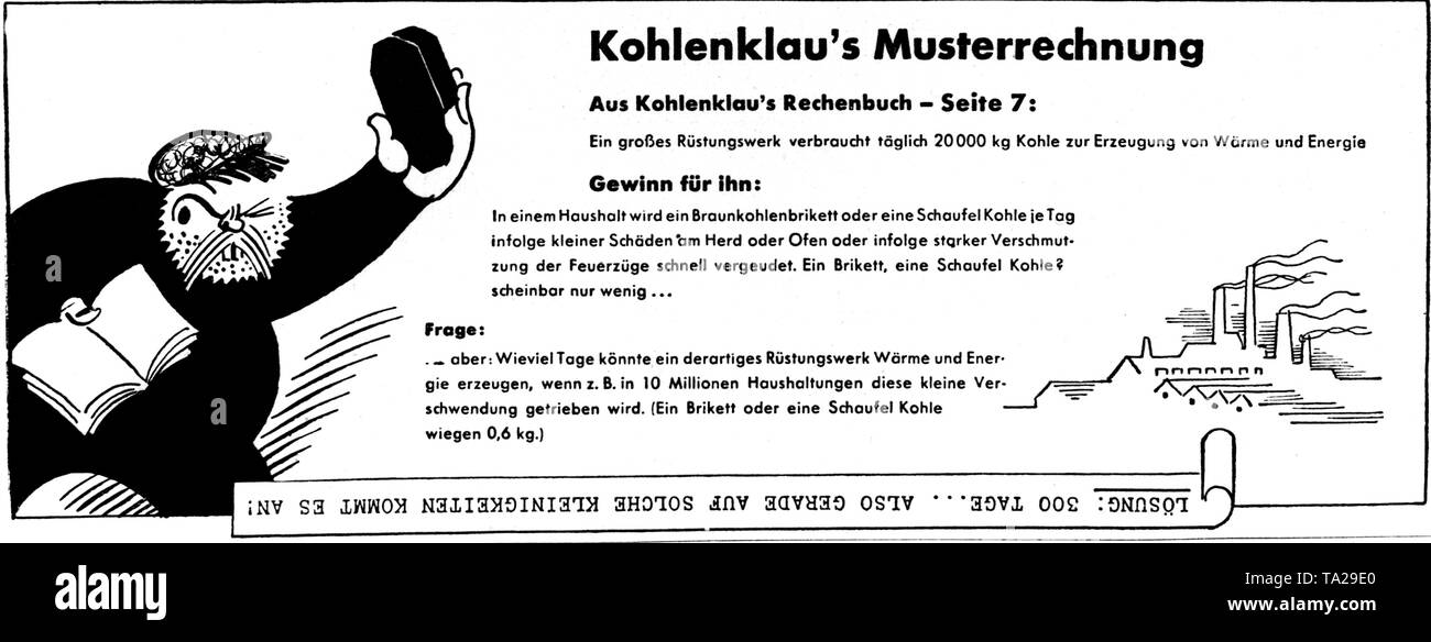 L 'Kohlenkau' (charbon voleur) a été l'un des effets négatifs des figures symboliques de la propagande nazie, qui a demandé à la population allemande pour économiser du carburant. Banque D'Images