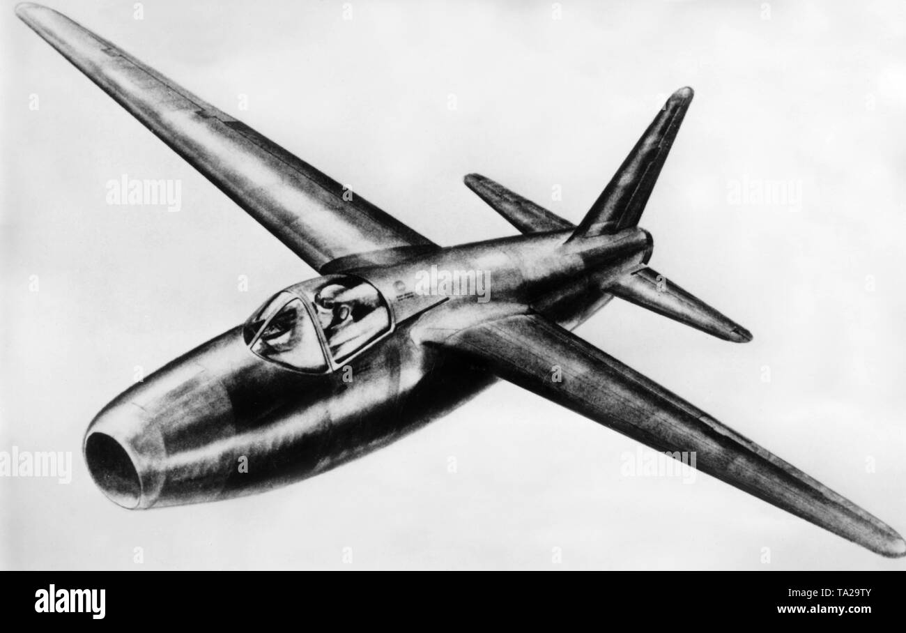 - Chasseur à réaction Heinkel He 178 dans un dessin. Banque D'Images
