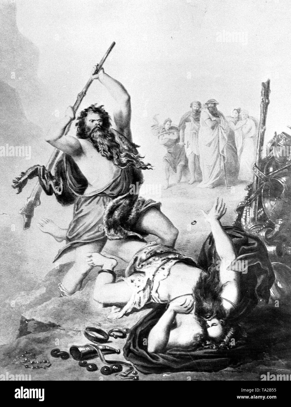 Scène de la 'Nibelungen' : Bataille des géants. Banque D'Images