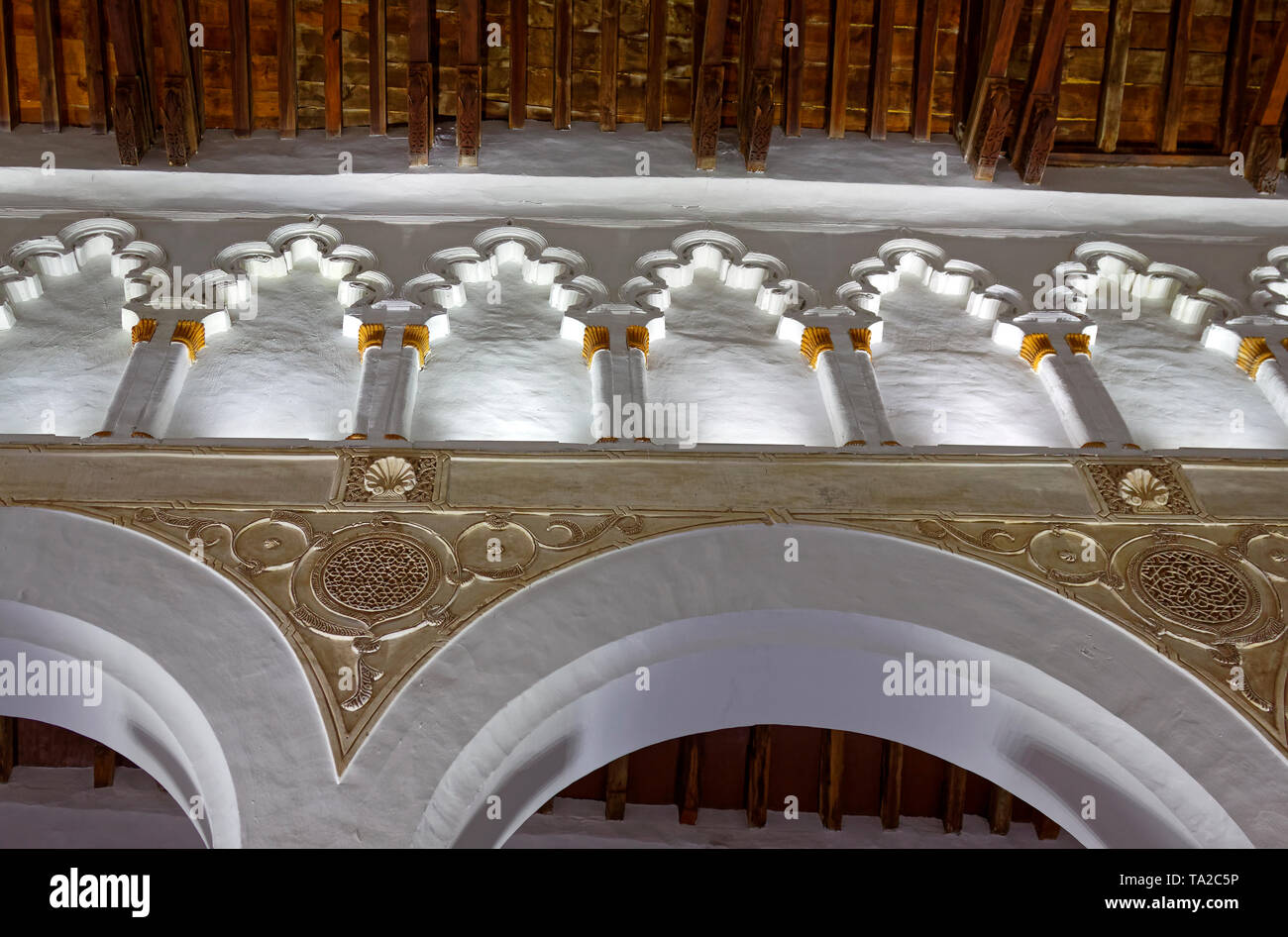 Synagogue de Santa Maria la Blanca, 1180, musée de style mudéjar, maintenant, de l'architecture almohade, horseshoe arches, plafond en bois, vieux ; Europe ; Toledo ; Espagne ; Banque D'Images