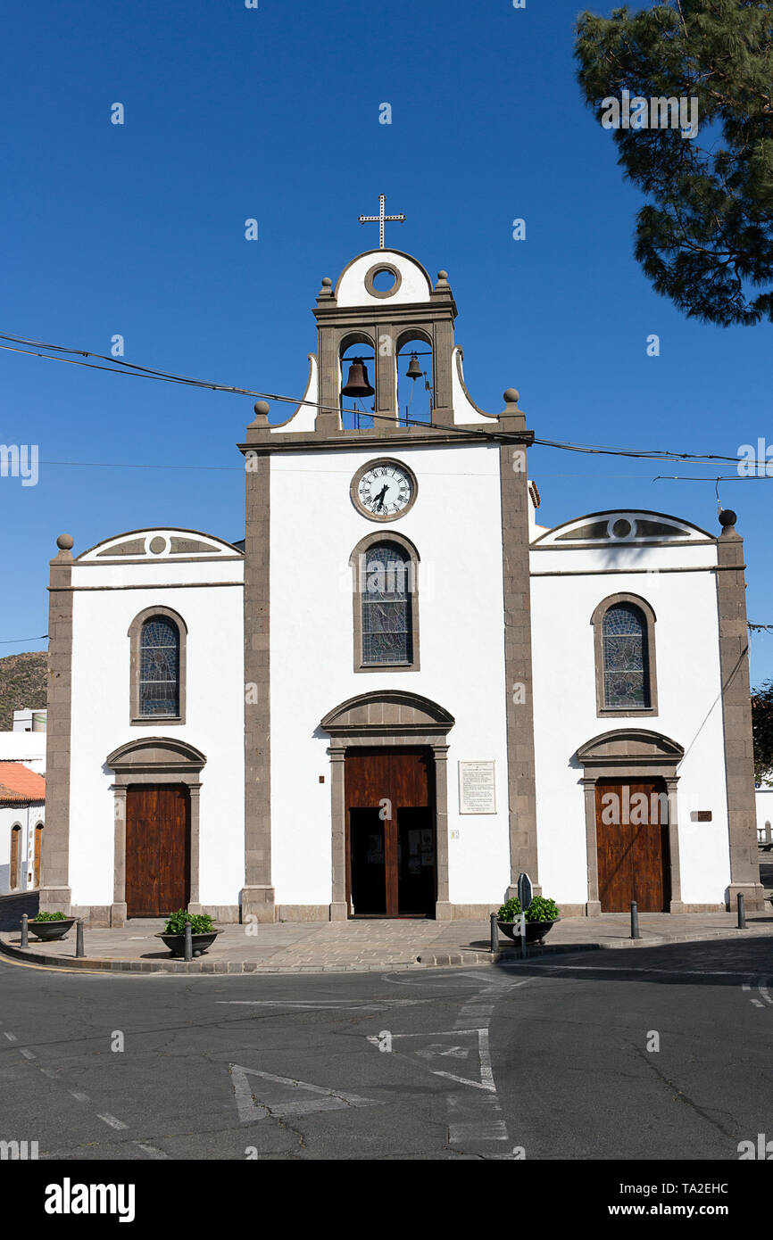 San Bartolome de Tirajana, Gran Canaria - l'église blanche façade dans vieux quarte, Îles Canaries, Espagne Banque D'Images