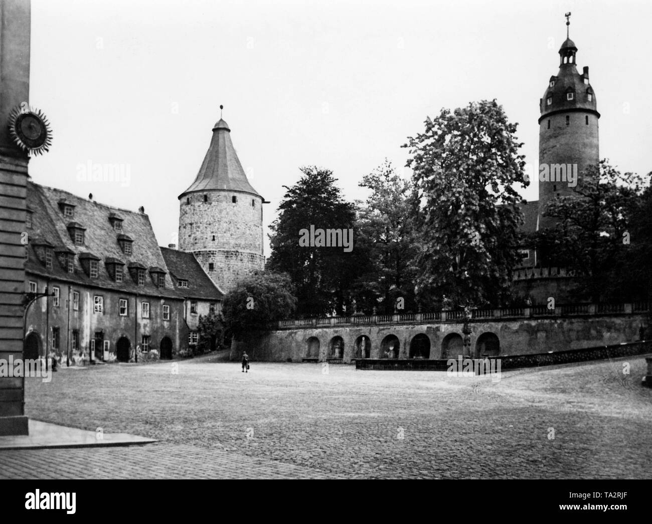 Vue de l'Junkerei et Flasche (conserver) château d'Altenburg en Thuringe. L'Altenburger Prinzenraub (vol des princes) est passé à l'Altenburg Château en 1455. Banque D'Images