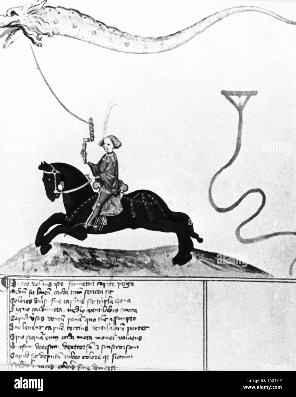 Les Mongols étaient déjà conscients de l'effet de la combustion de naphte. Ils l'ont utilisé en 1241 dans la bataille de Wahlstatt près de Liegnitz. Les Allemands et les Polonais ont vu les dragons cracheur de feu volant au-dessus de l'armée mongole et s'enfuit. Banque D'Images