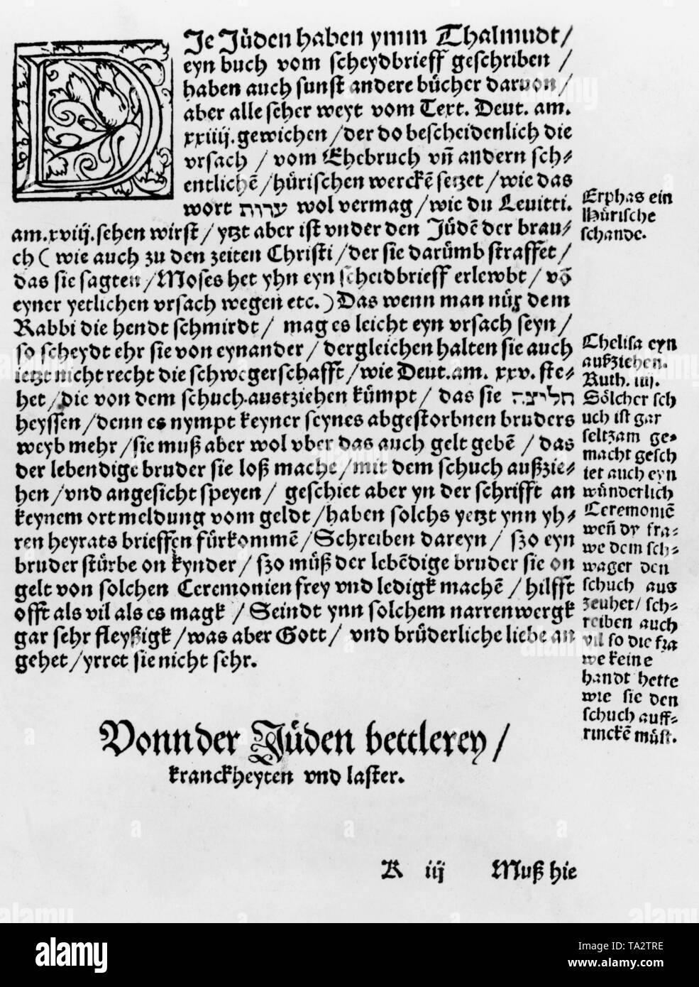 Extrait de l'œuvre d'Antonius Margaritha, un juif converti. Il est considéré comme la source des écrits anti-juive moderne, tels que de Martin Luther. Banque D'Images