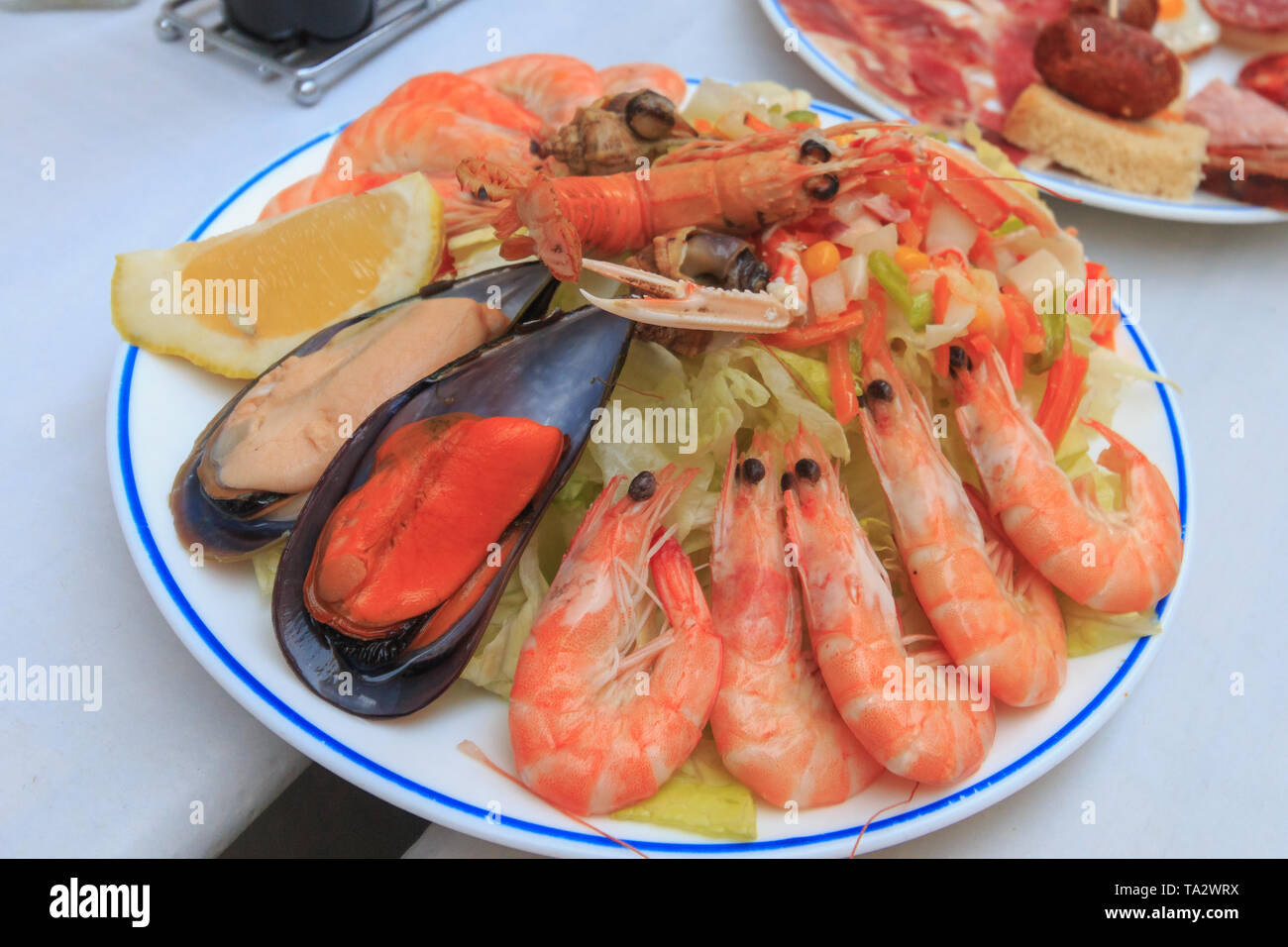 Tapa de fruits de mer en Espagne restaurant local Banque D'Images