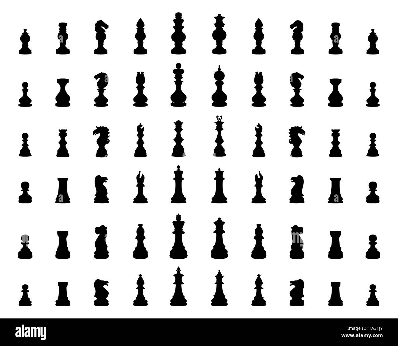 Illustration des pièces d'échecs, silhouettes noires Banque D'Images