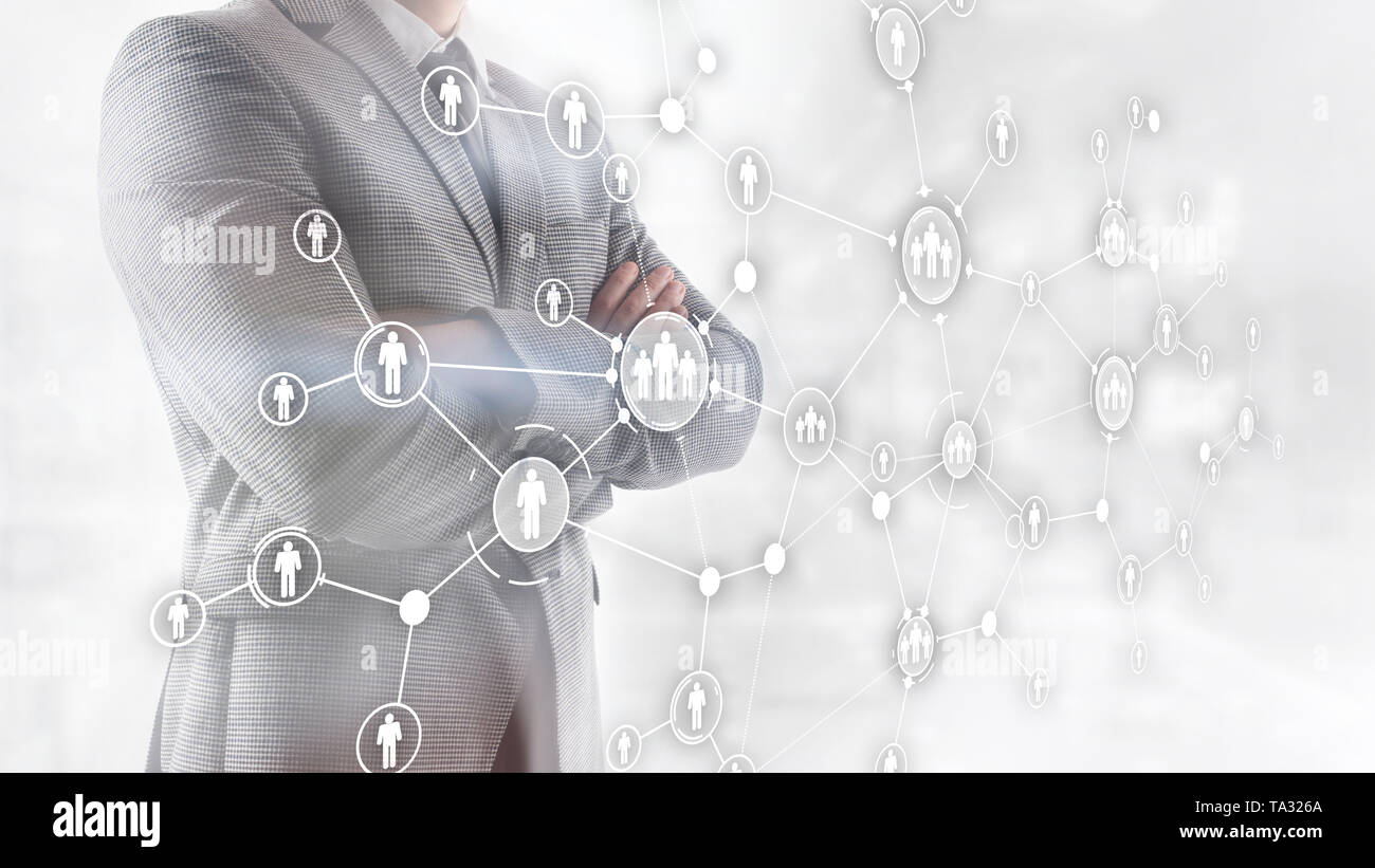 La gestion des ressources humaines RH autochtones concernant la structure de l'organisation mixte de l'écran virtuel double exposition. Banque D'Images