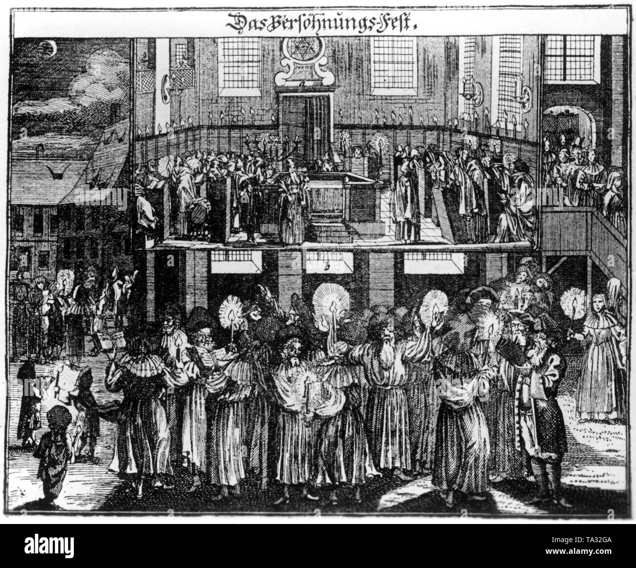 Das Versoehnungsfest (Jour des Expiations) de la collection Juedisches Ceremoniell (cérémonies juives) par Paul Christian Kirchner après une gravure sur cuivre par Johann Georg Puschner. Banque D'Images