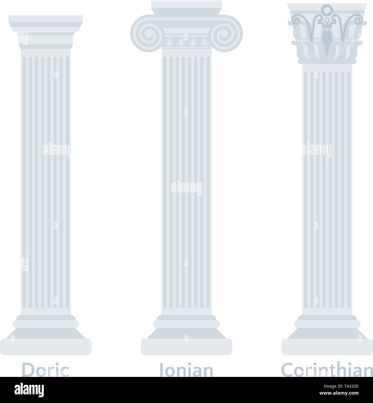 Le grec ancien colonnes télévision d'icônes. Types de Doric, Mer Ionienne, Corinthian vector illustration Illustration de Vecteur
