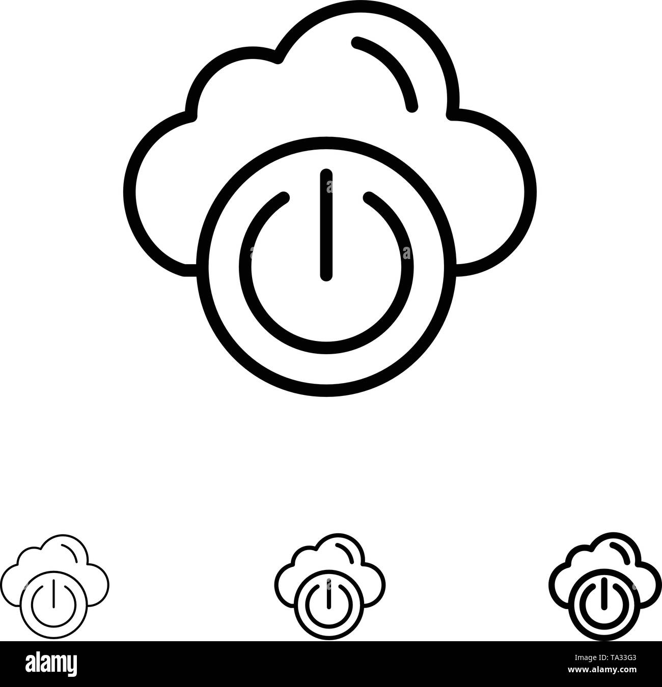 Cloud, de l'alimentation, du Réseau Off Bold et fine ligne noire icon set Illustration de Vecteur
