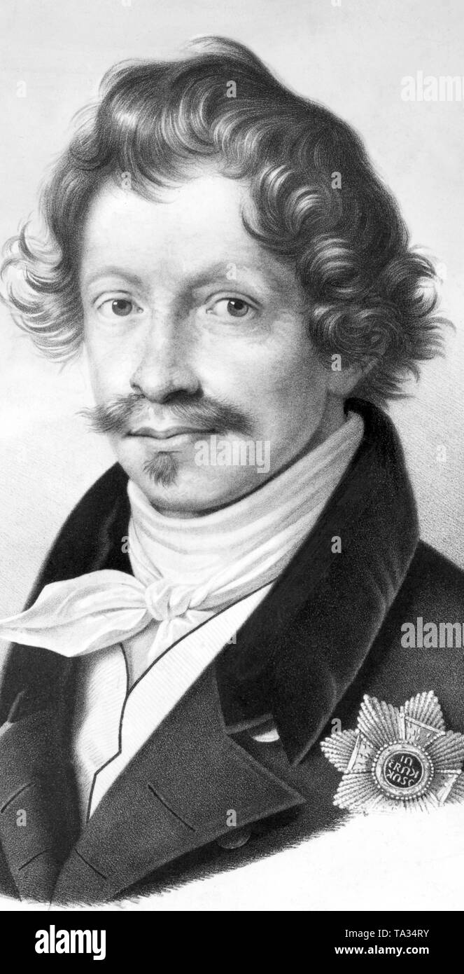 Cette photo montre le roi Louis I de Bavière. Après la révolution de juillet 1830 à Paris, le roi Louis I a mené une politique restrictive, réactionnaires, il a rétabli la censure et éliminé la liberté de la presse. Portrait non daté, probablement dans les années 1820. Banque D'Images