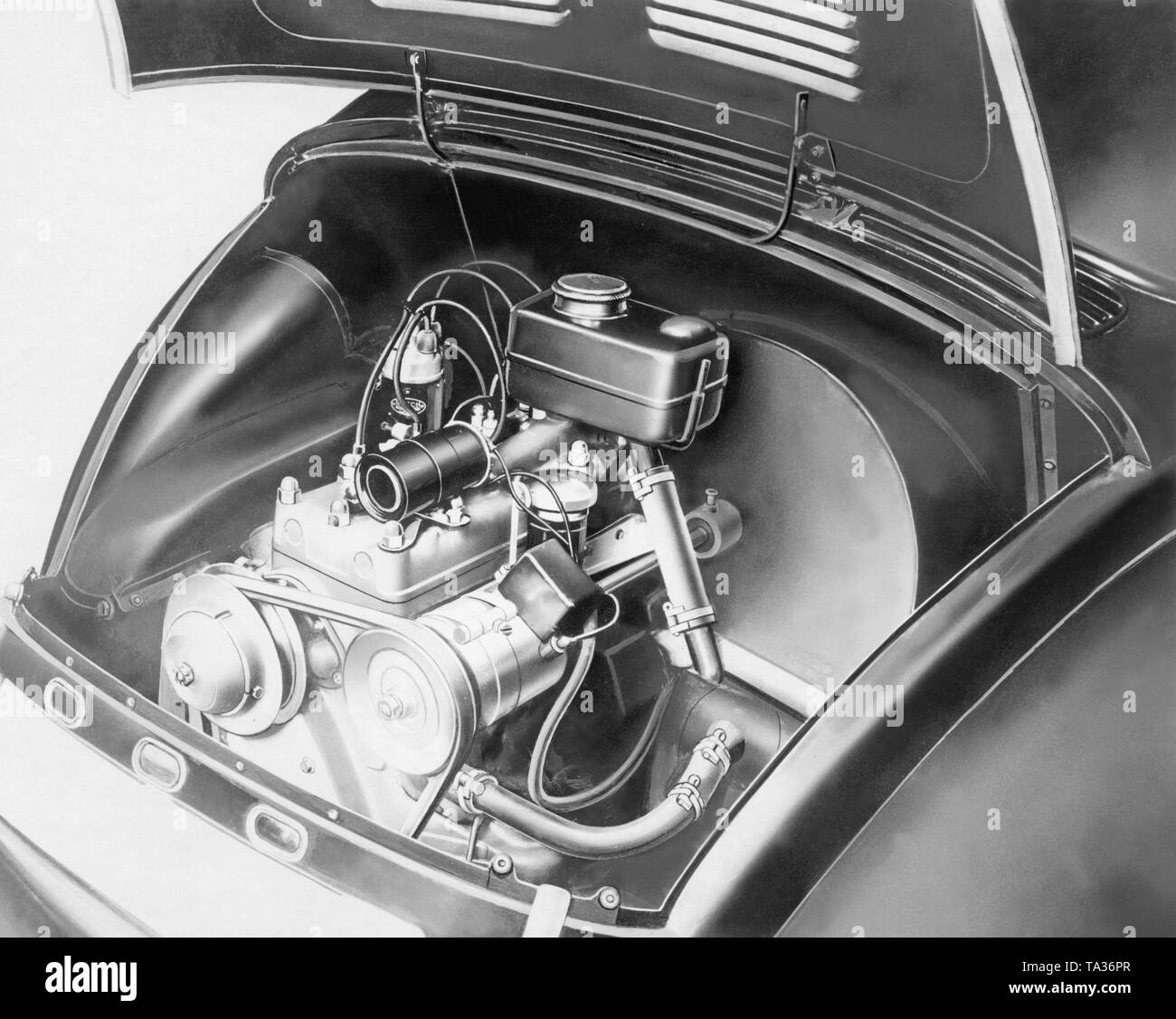 Compartiment moteur automobile Banque d'images noir et blanc - Alamy