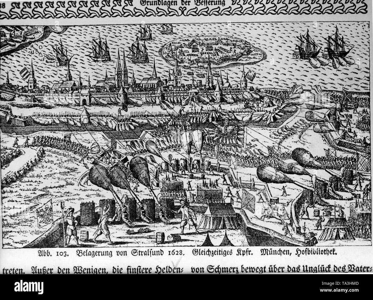Le siège de Strahlsund. Entre 1625-1629 (Danish-Lower guerre Saxon) Le Roi Christian de Danemark (Duc de Holstein et chef de l'Empire de la Basse-Saxe) sont entrés dans la guerre. Tilly et Wallenstein le repoussa à Jutland après la victoire de Tilly près de lutter à Barenberg (1626). L'Allemagne du Nord et conquis Wallenstein a assiégé en 1628, mais n'a pas pris. En 1629 l'empereur Ferdinand conclut avec le roi Christian la paix de Lübeck. Banque D'Images