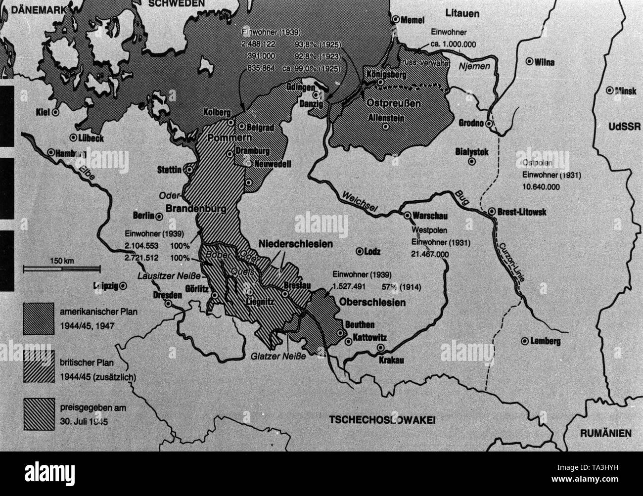 Proposition de la carte par les Etats-Unis et l'Angleterre au sujet de concessions territoriales sur l'Allemagne à la Pologne entre 1943 et 1945 (selon les documents de l'Etat américain) Banque D'Images