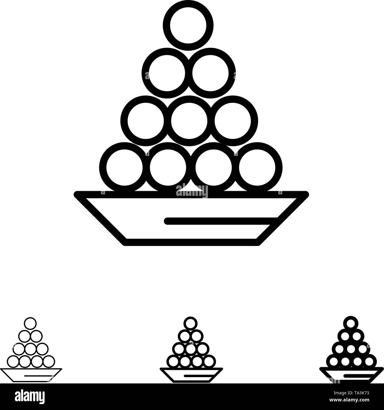 Bol, délicatesse, dessert, Indienne, Laddu, Doux, traiter Bold et fine ligne noire icon set Illustration de Vecteur
