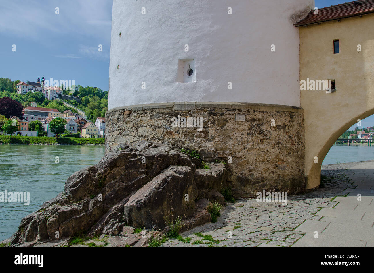 Ville de Trois Rivières - l'une des plus belles villes en Allemagne, Passau est situé à la confluence des fleuves Danube, Inn et l'Ilz. Banque D'Images