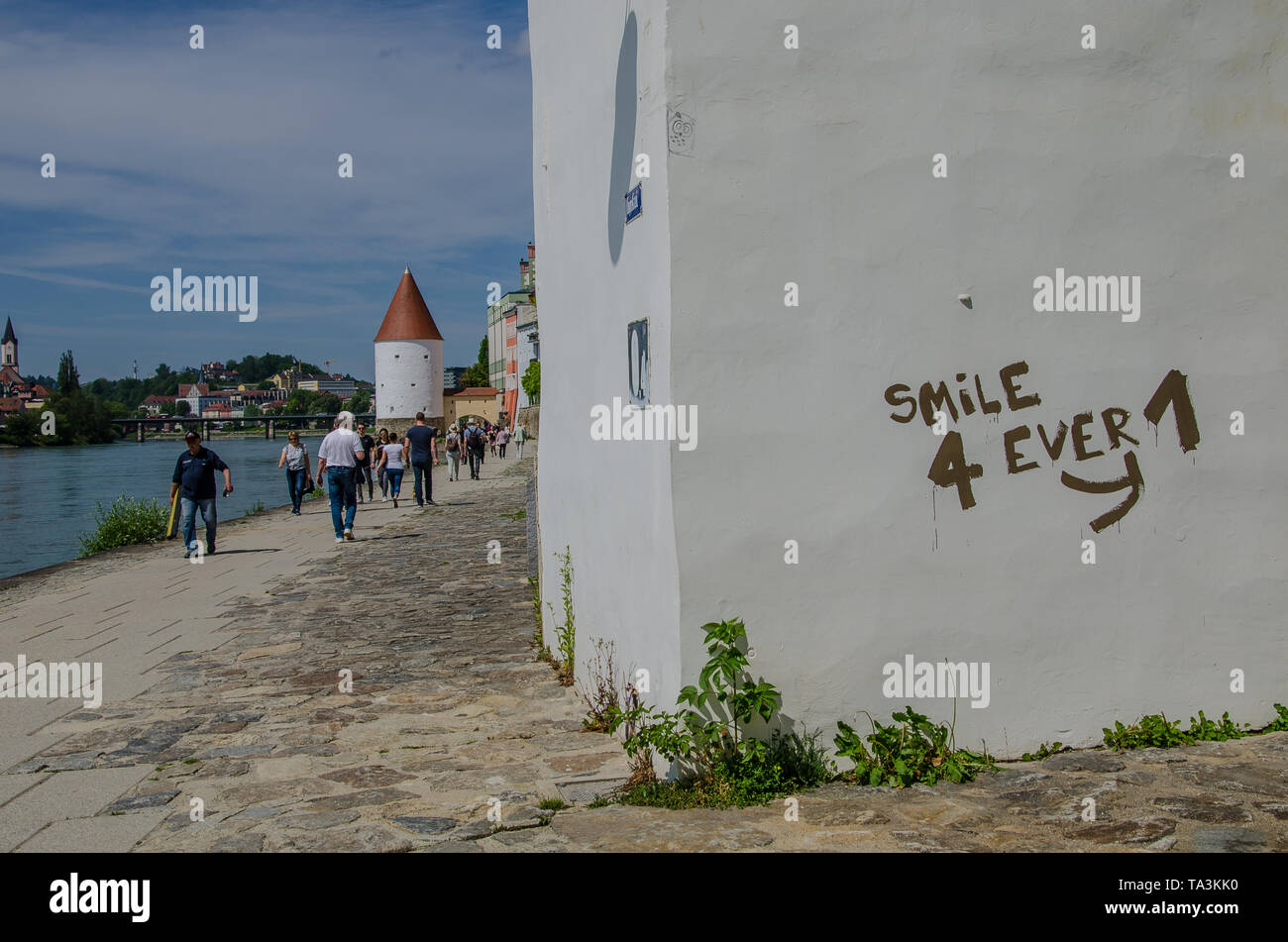Ville de Trois Rivières - l'une des plus belles villes en Allemagne, Passau est situé à la confluence des fleuves Danube, Inn et l'Ilz. Banque D'Images
