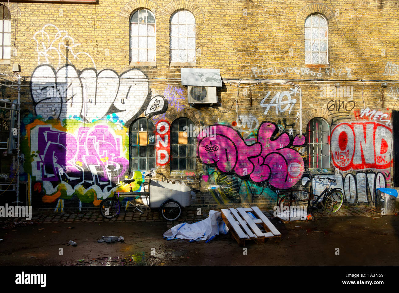 'Etat libre de Christiania", Christiania, graffiti, fresque, Copenhague, Danemark, Scandinavie, Europe Banque D'Images
