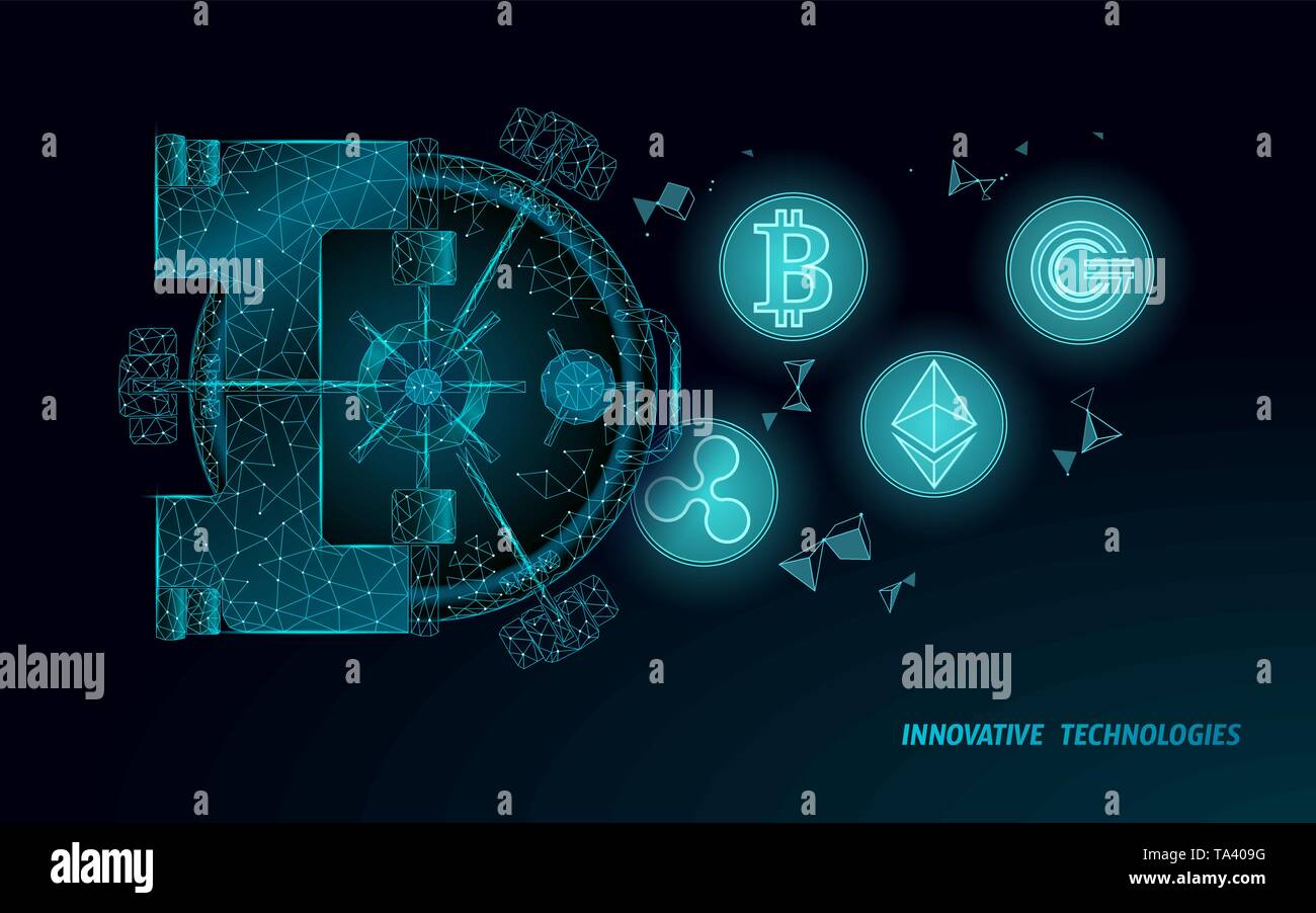 Banque d'avion bleu poly bas porte. La sécurité des données la vie privée de stockage. Protéger la sécurité de l'information 3D concept cryptocurrency. Protection antivirus finances Illustration de Vecteur