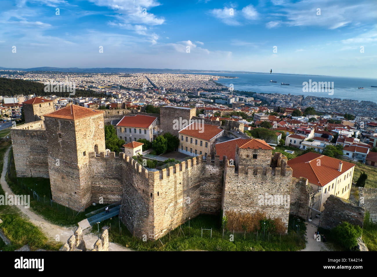 Vue aérienne de l'ancien château byzantin de Thessalonique , la Grèce. Yedi Koule était le plus haut niveau de sécurité jusqu'en 1989 prison Banque D'Images