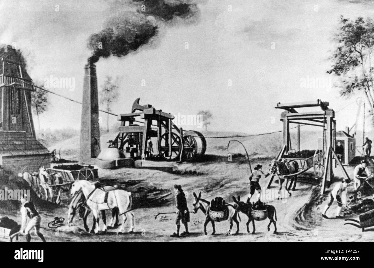 Représentation d'une mine de charbon vers 1790 Banque D'Images