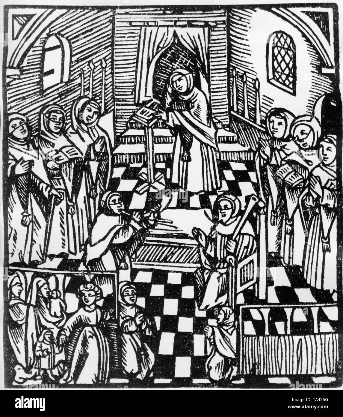 Gravure sur bois d'Antonius Margeritha's 'Der gantze Juedisch' Glaub (toute la croyance juive). Antonius Margeritha était le fils d'un rabbin et converti au christianisme. Son travail est considéré comme une source de début-modernes écrits anti-Juifs. Banque D'Images