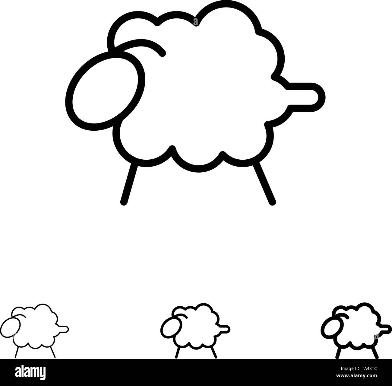 L'agneau, de mouton, de la laine, Pâques Bold et fine ligne noire icon set Illustration de Vecteur