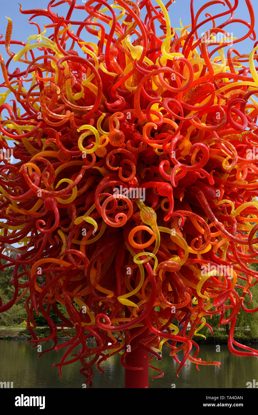 Soleil d'art en verre de Chihuly, Kew Gardens, Londres Banque D'Images