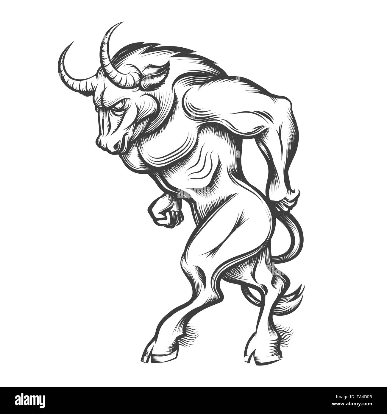 Le grec ancien monstre mythologique Minotaure dans leur gravure sur blanc. Vector illustration. Illustration de Vecteur