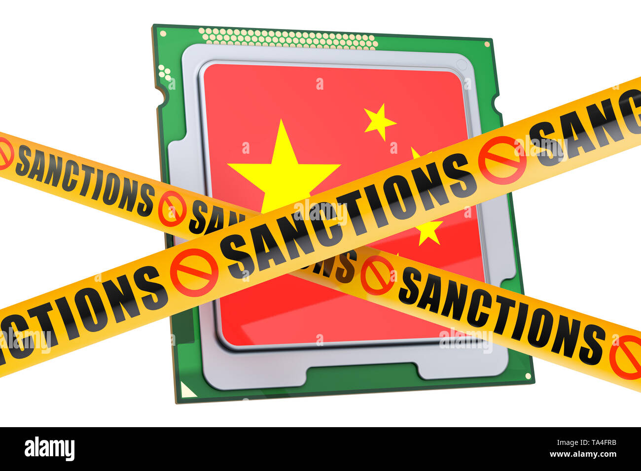 Les sanctions contre l'ordinateur chinois Unités de traitement, de concept. Le rendu 3D isolé sur fond blanc Banque D'Images