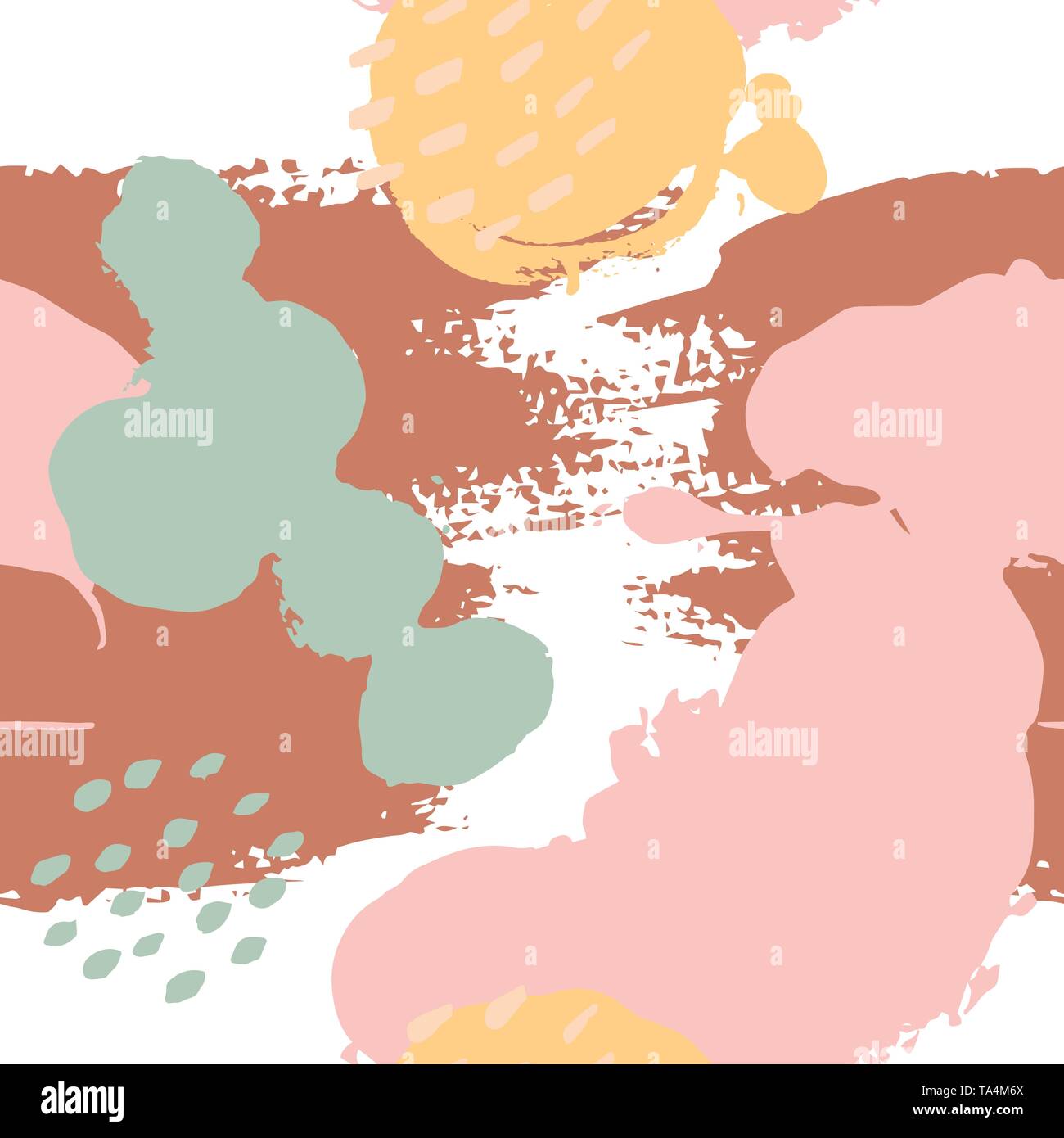 La main peinte en rose, la moutarde, la menthe, marron, blanc. Seamless vector abstract pattern, l'arrière-plan de la texture les coups de pinceau et des taches, points Illustration de Vecteur