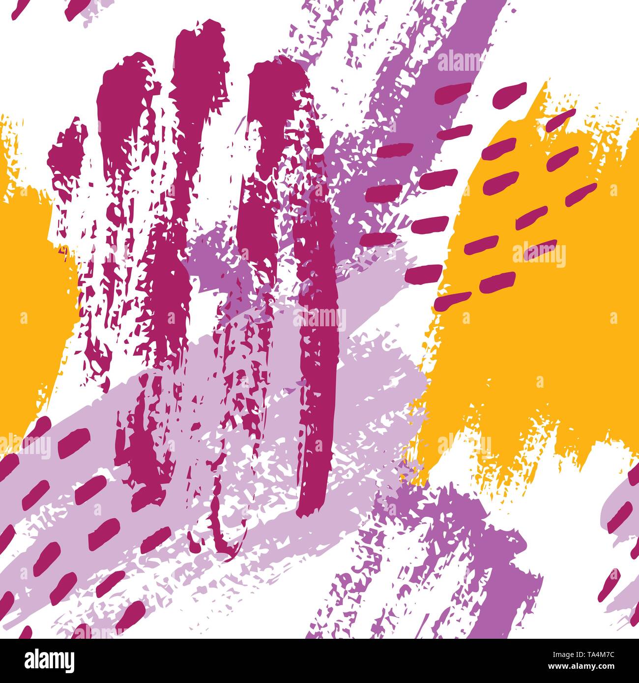 La main a peint les traits de pinceau dans la moutarde, violet, lilas et blanc. Seamless vector abstract pattern, l'arrière-plan de la texture les coups de pinceau et des taches, points Illustration de Vecteur