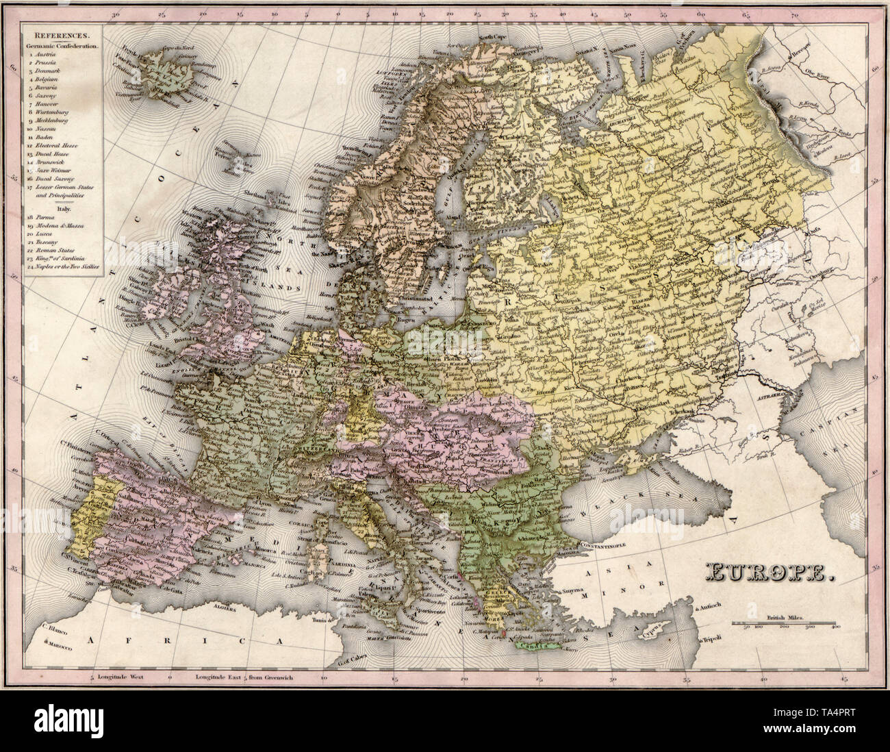 Carte de l'Europe, 1844 Banque D'Images