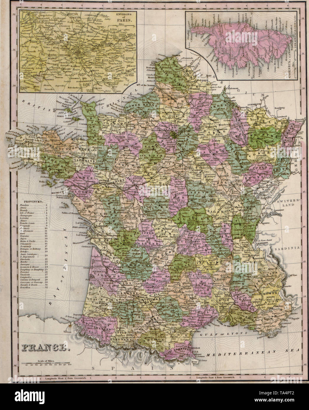 Carte de France, 1844 Banque D'Images