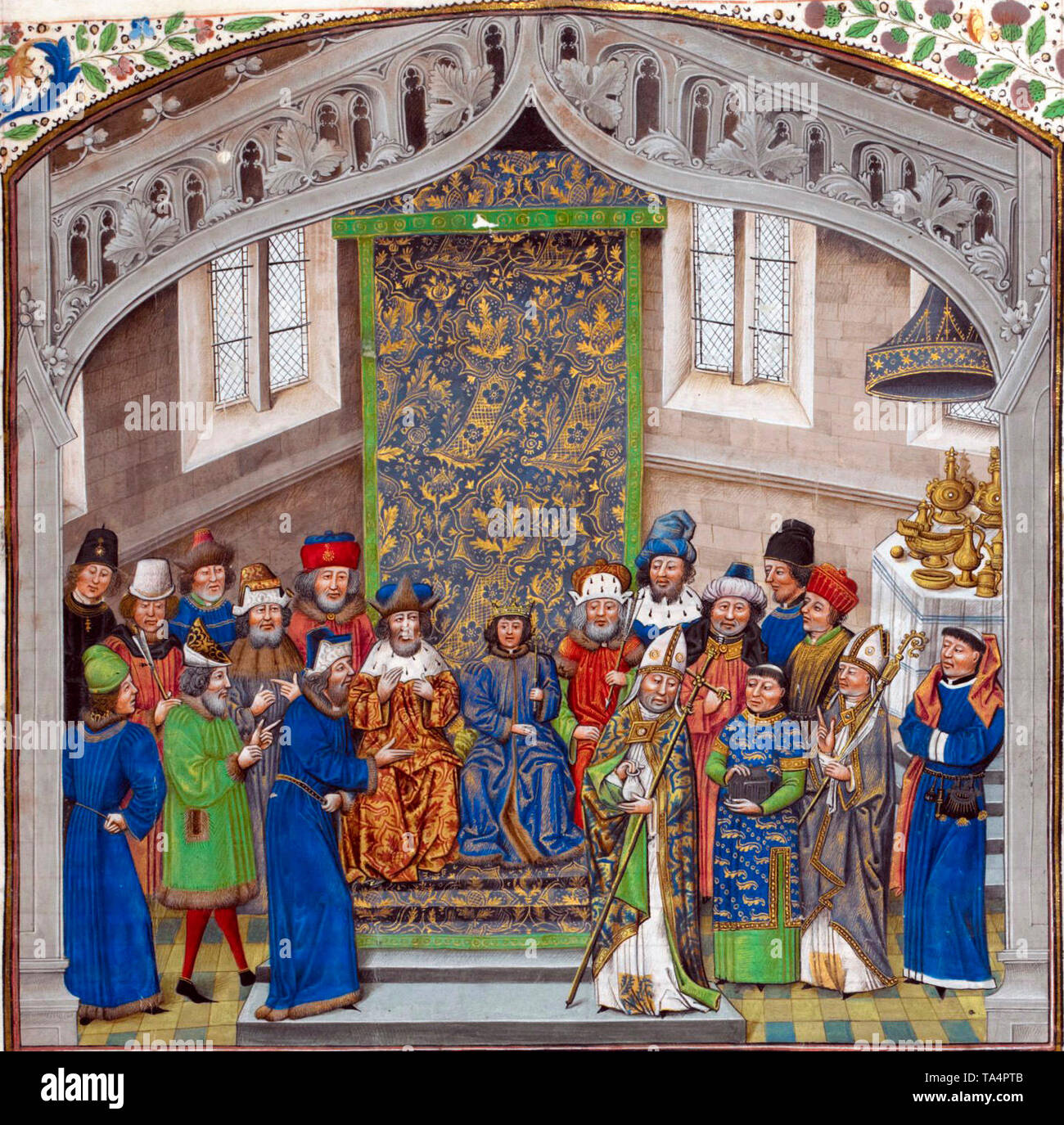 Le roi Richard II d'Angleterre avec sa cour après son couronnement. 15e siècle Banque D'Images