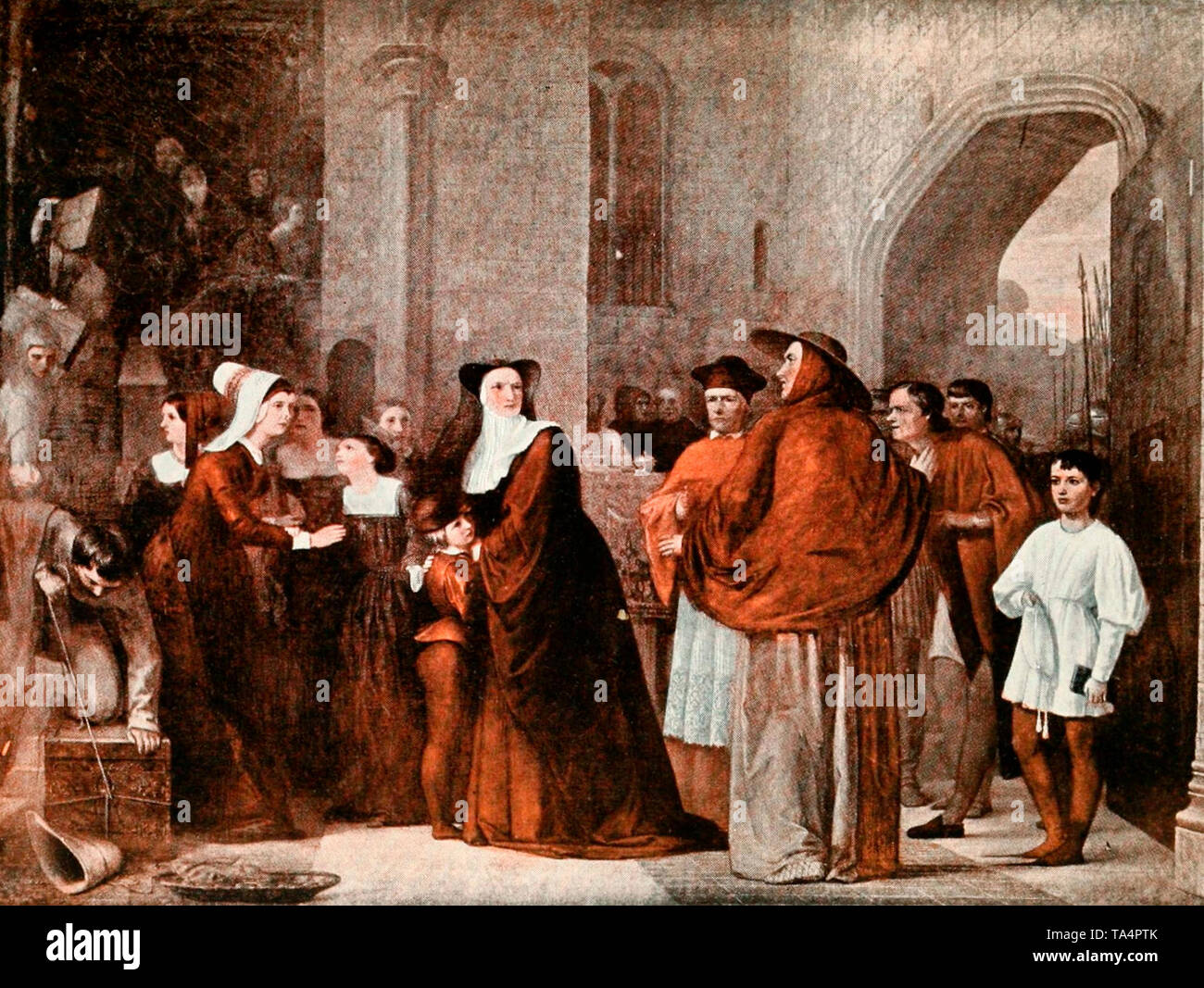 Le Cardinal Boucher demande instamment à la mère d'Édouard V pour laisser son fils hors d'Sanctury by John Z. Bell, 1914 Banque D'Images