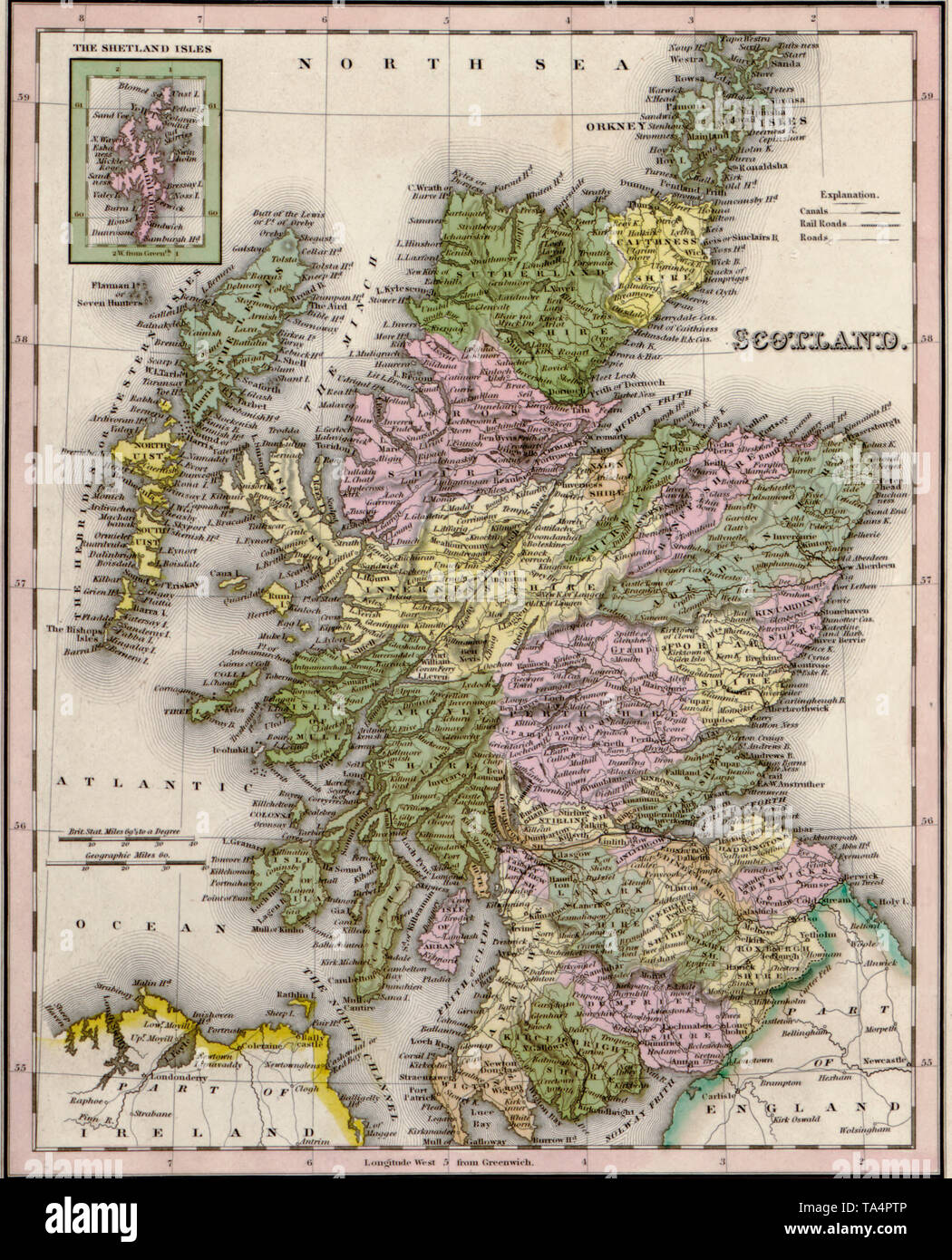 La carte de l'Écosse, 1844 Banque D'Images