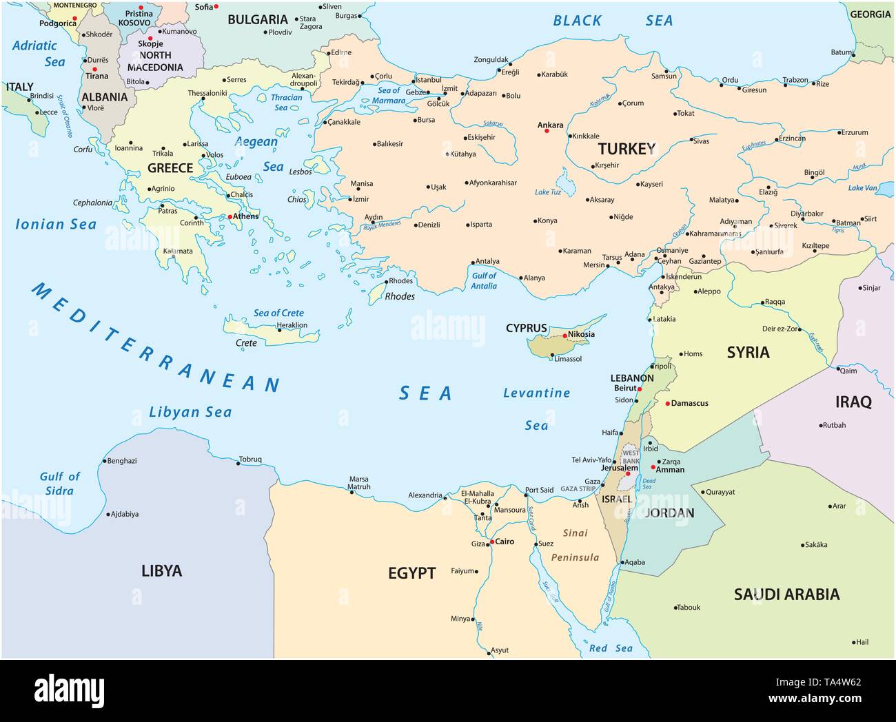 Carte du pays de la Méditerranée orientale Illustration de Vecteur