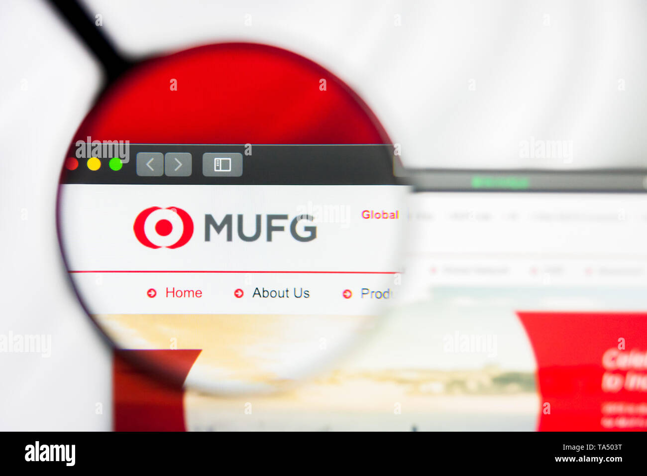 New York, New York State, USA - 21 mai 2019 : rédaction d'illustration de l'entreprise japonaise Mitsubishi UFJ Financial Group accueil du site. UF Mitsubishi Banque D'Images